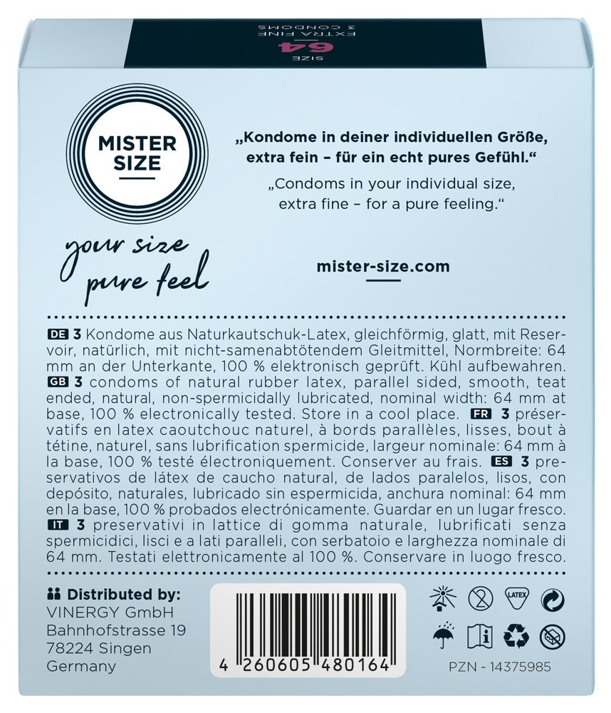 Mister Size 64 mm · ultratenké latexové kondomy XL (3 ks)