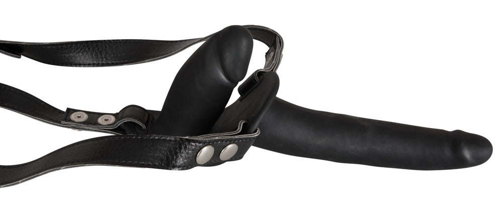 You2Toys Double Strap On Black Silicone · strap-on tanga se dvěma dildy