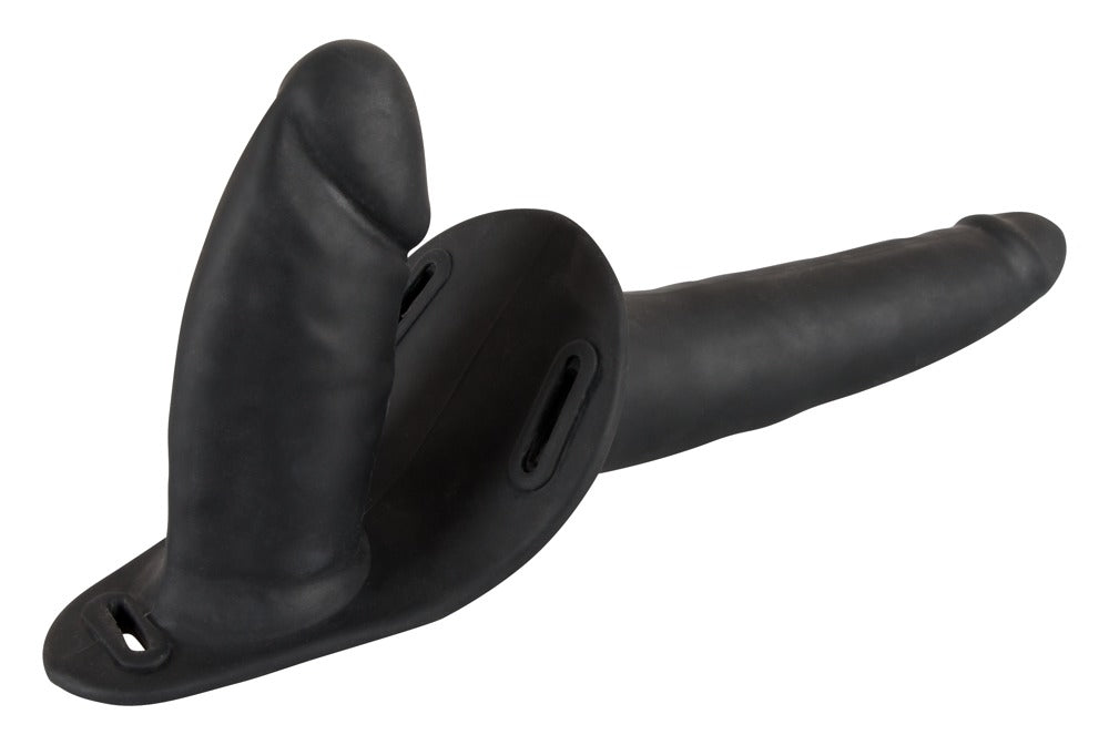 You2Toys Double Strap On Black Silicone · strap-on tanga se dvěma dildy