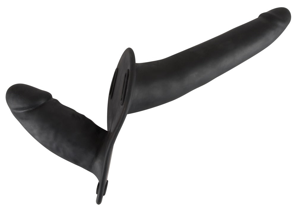 You2Toys Double Strap On Black Silicone · strap-on tanga se dvěma dildy