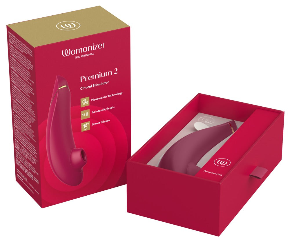 Womanizer Premium 2 · tlakový stimulátor klitorisu · bordó