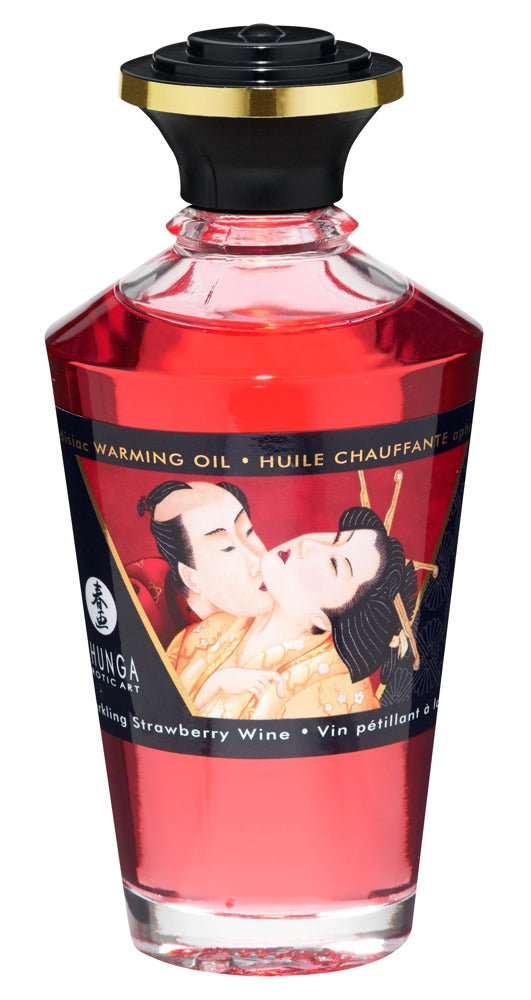 Shunga Aphrodisiac Warming Oil · hřejivý masážní olej 100 ml, jahoda a šumivé víno
