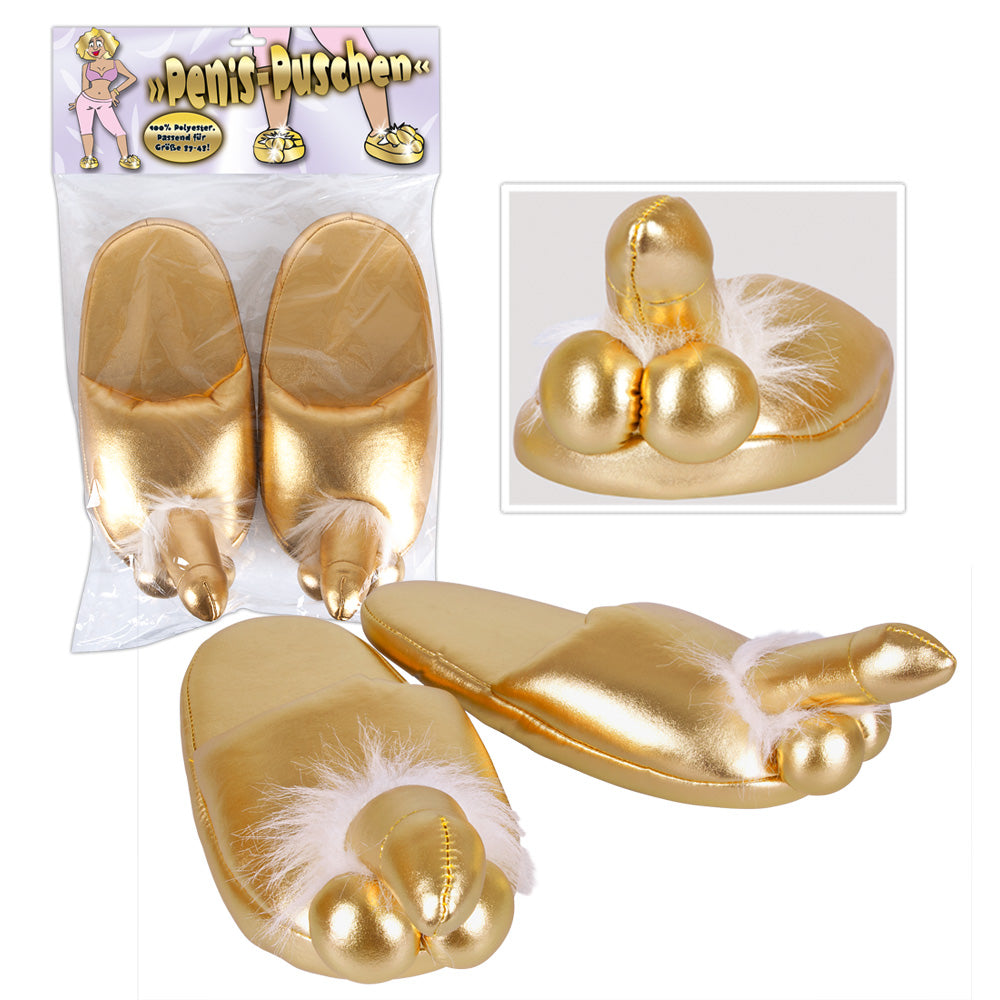 Penis Slippers Gold · zlaté pantofle