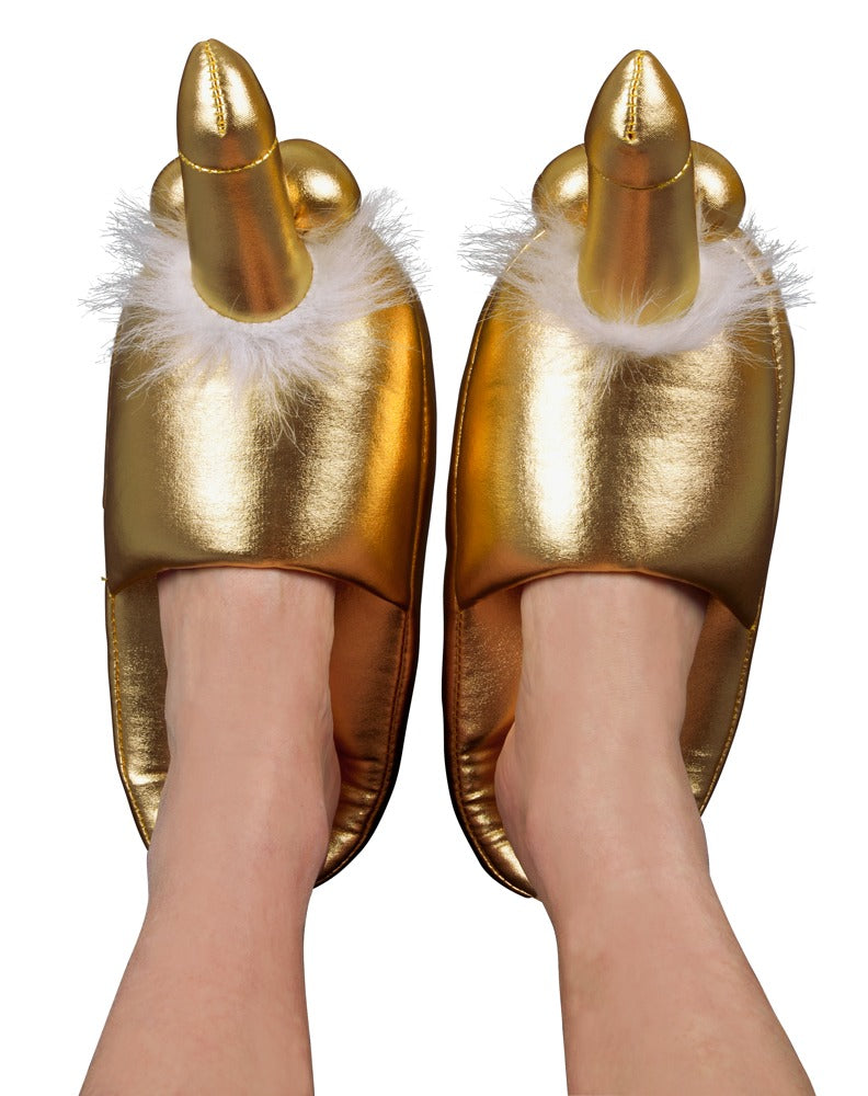 Penis Slippers Gold · zlaté pantofle