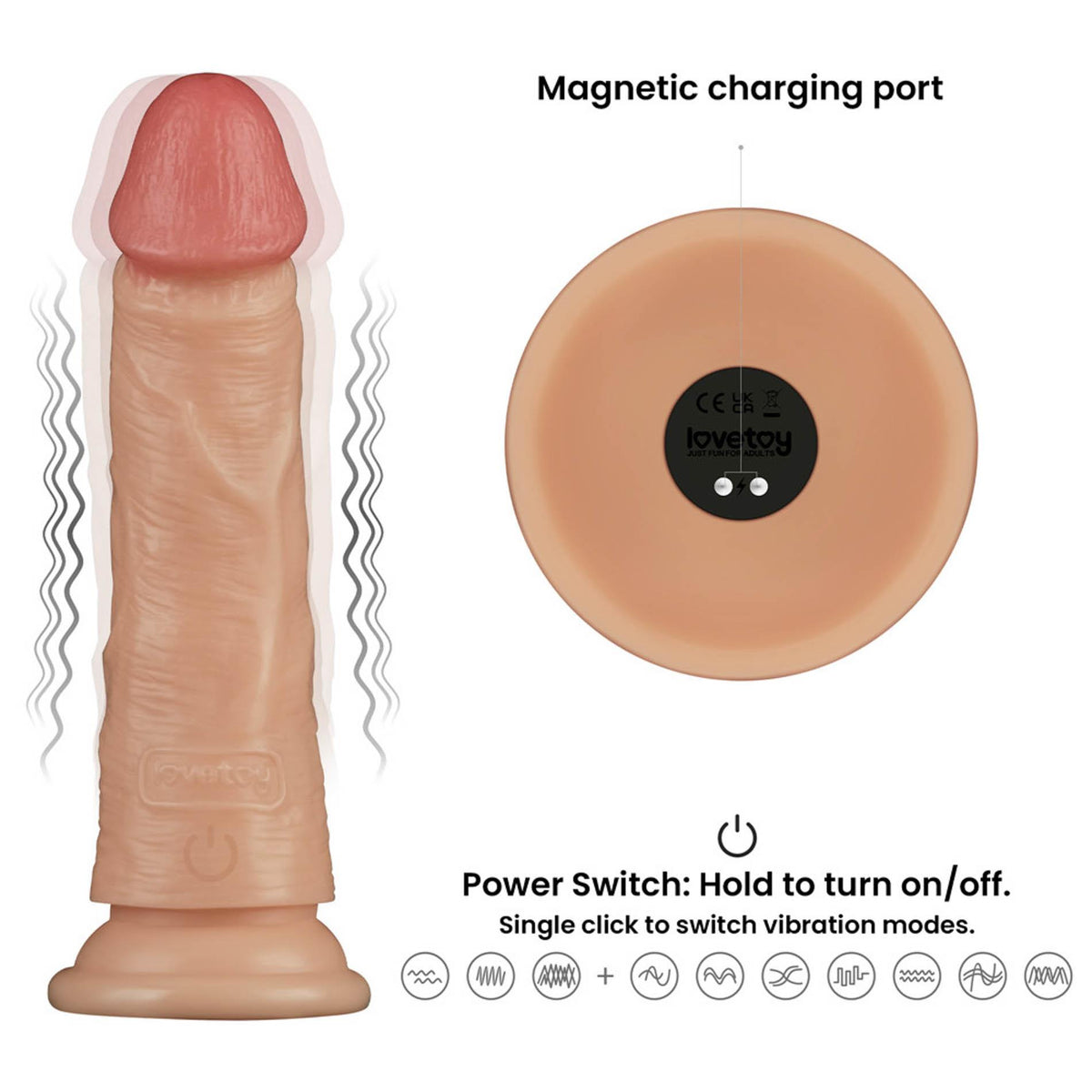 Lovetoy Power Basics Cock 7'' · vibrační realistické dildo 17,8 cm