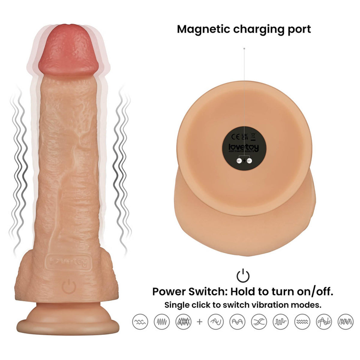 Lovetoy Power Basics Cock 8'' · vibrační realistické dildo 20,3 cm