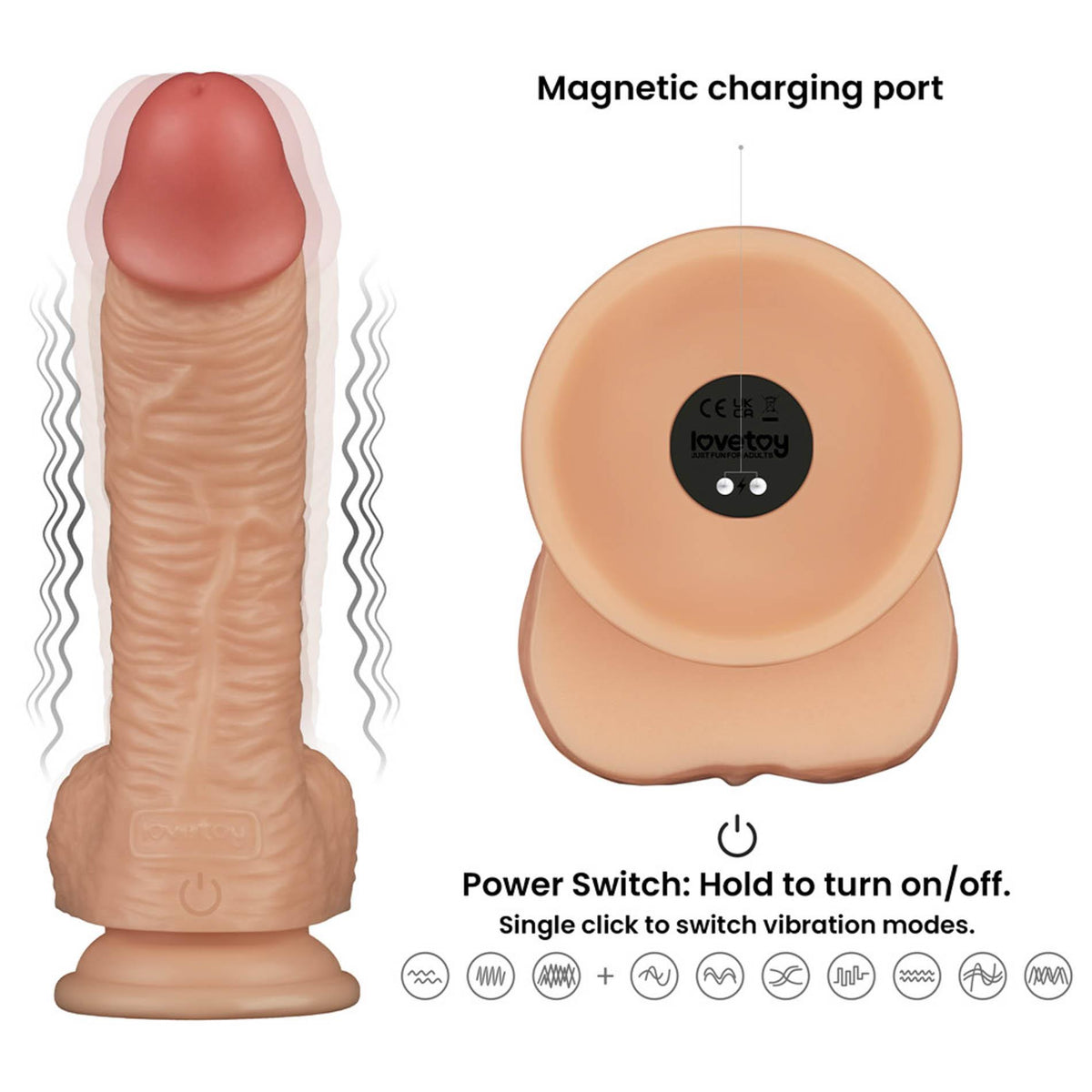 Lovetoy Power Basics Cock 8,5'' · vibrační realistické dildo 21,6 cm
