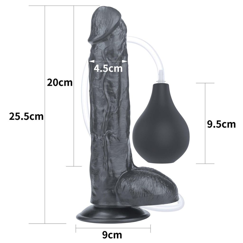 Lovetoy 10'' Squirt Extreme Dildo · černé realistické dildo se stříkací funkcí