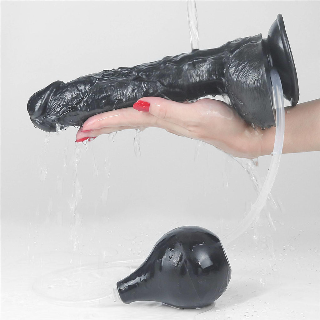 Lovetoy 10'' Squirt Extreme Dildo · černé realistické dildo se stříkací funkcí