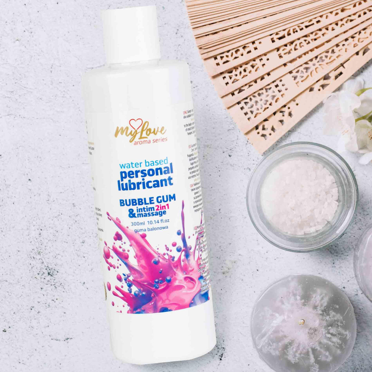 MyLove Aroma Series Intim&Massage 2in1 Bubble Gum 300 ml · ochucený lubrikační a masážní gel