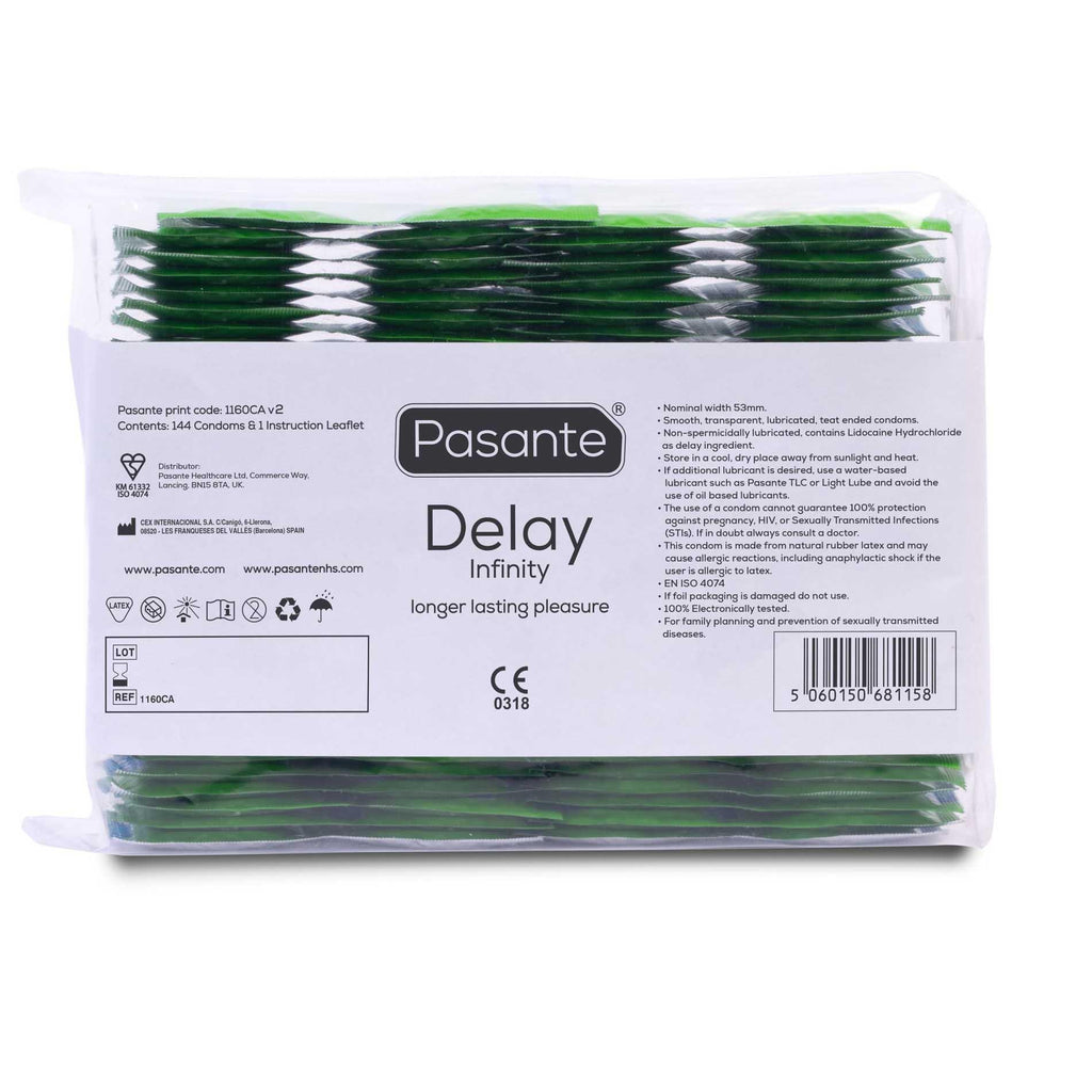 Pasante Delay/Infinity Condoms Bulk Packs 144 pcs