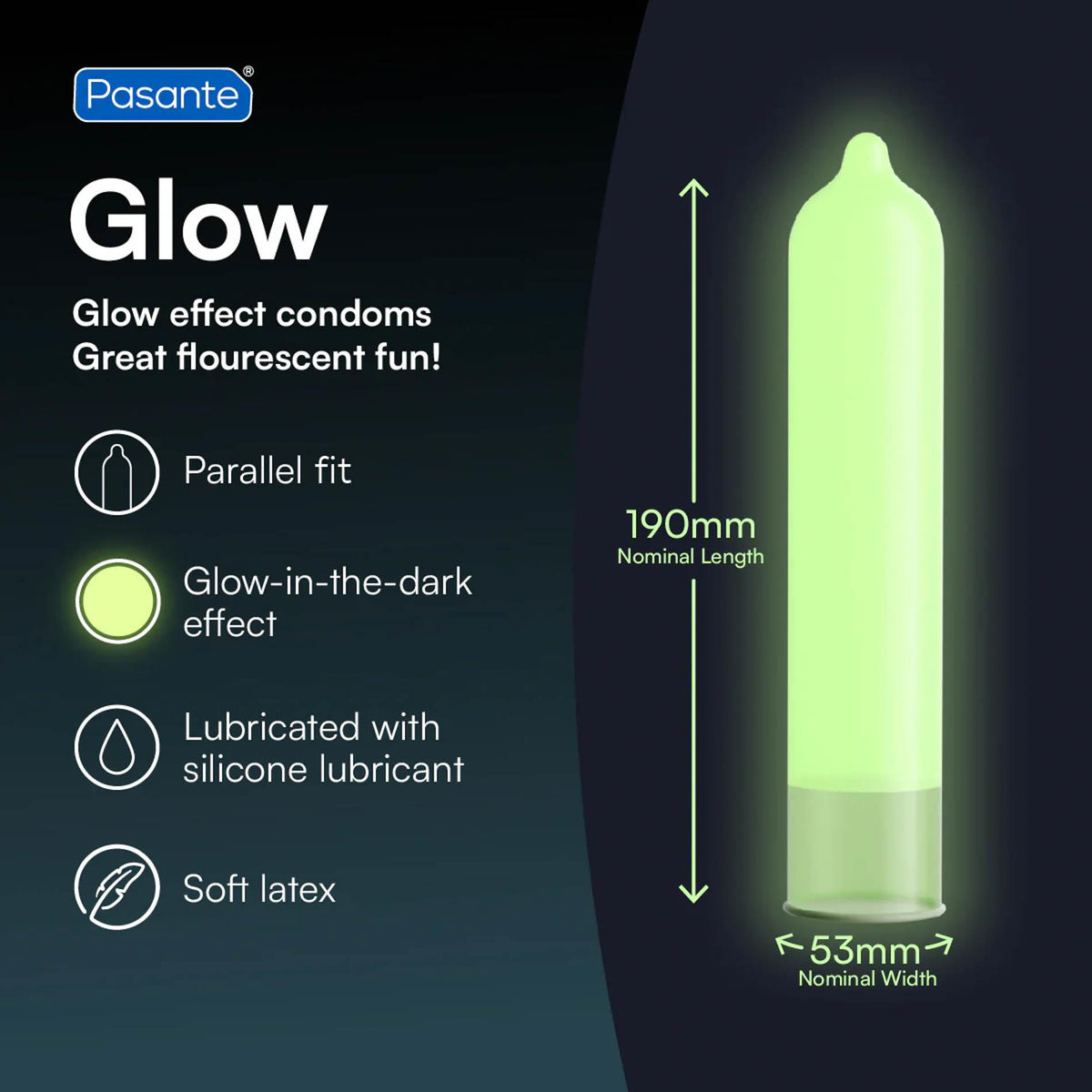 Pasante Glow · kondomy svítící ve tmě (3 ks)