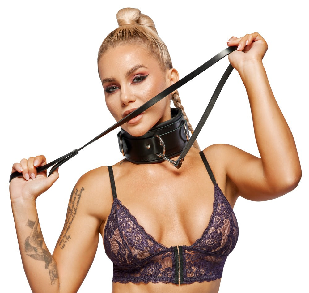 Zado Leather Collar & Leash · kožený obojek s vodítkem a visacím zámkem