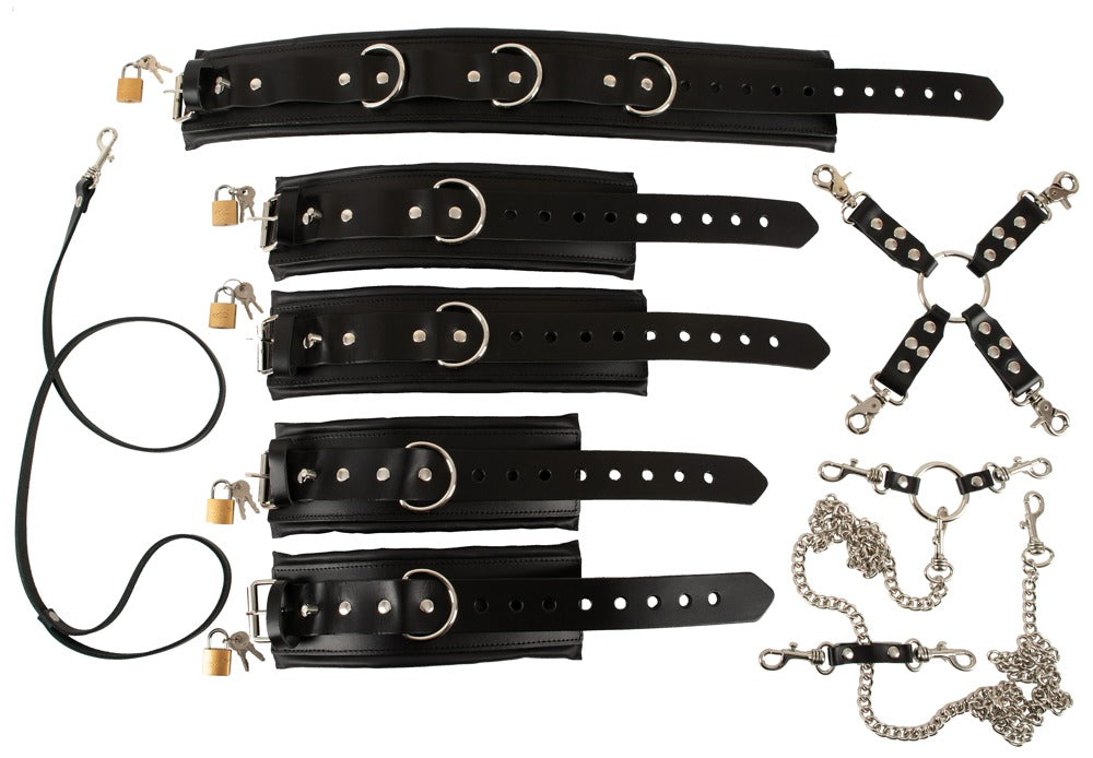 Zado Padded Leather Restraint Set · polstrovaná kožená bondage sada s řetězem