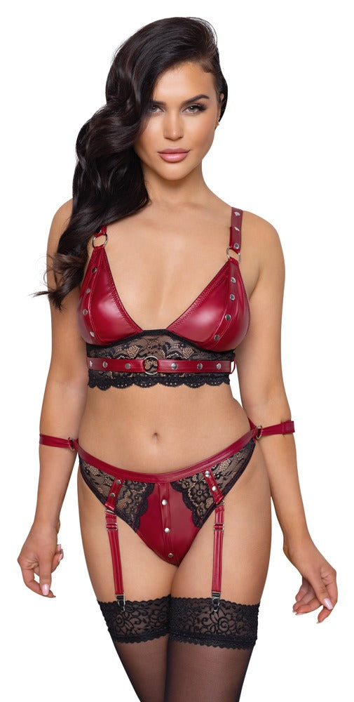 Cottelli BONDAGE Bra Set · set podprsenky a kalhotek s poutacími pásky · vel. L