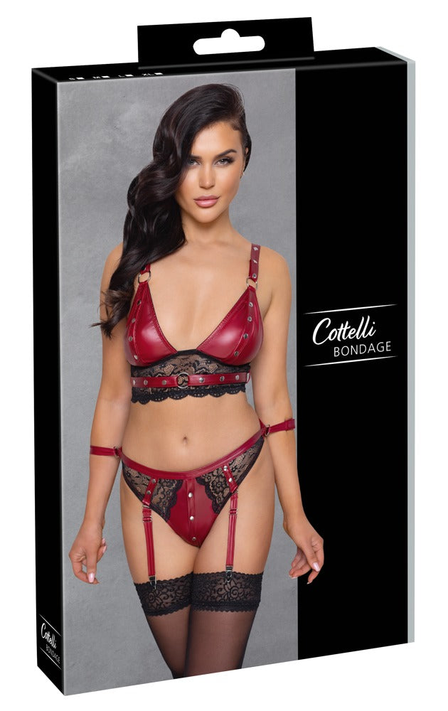 Cottelli BONDAGE Bra Set · set podprsenky a kalhotek s poutacími pásky · vel. L