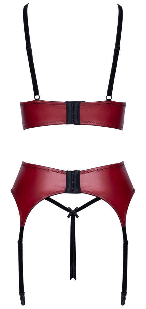Cottelli Lingerie podvazkový set · podprsenka, podvazkový pás a tanga, červenočerná, vel. S