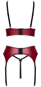 Cottelli Lingerie podvazkový set · podprsenka, podvazkový pás a tanga, červenočerná, vel. S
