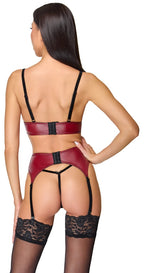 Cottelli Lingerie podvazkový set · podprsenka, podvazkový pás a tanga, červenočerná, vel. S