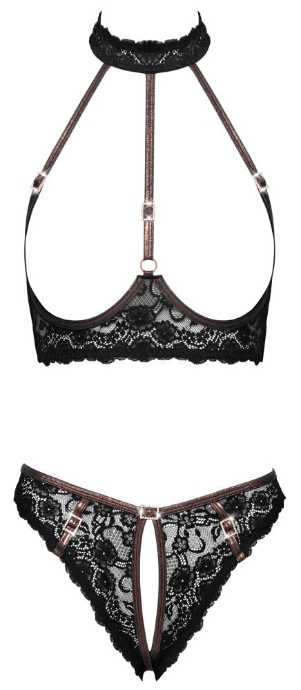 Cottelli Lingerie set podprsenky a kalhotek · otevřené košíčky a rozkrok, černá, vel. L