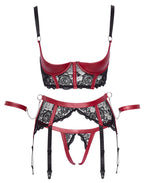 Cottelli Bondage Shelf Bra Set · sada s podvazkovým pásem a pouty, vel. S