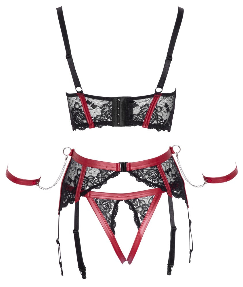 Cottelli Bondage Shelf Bra Set · sada s podvazkovým pásem a pouty, vel. M
