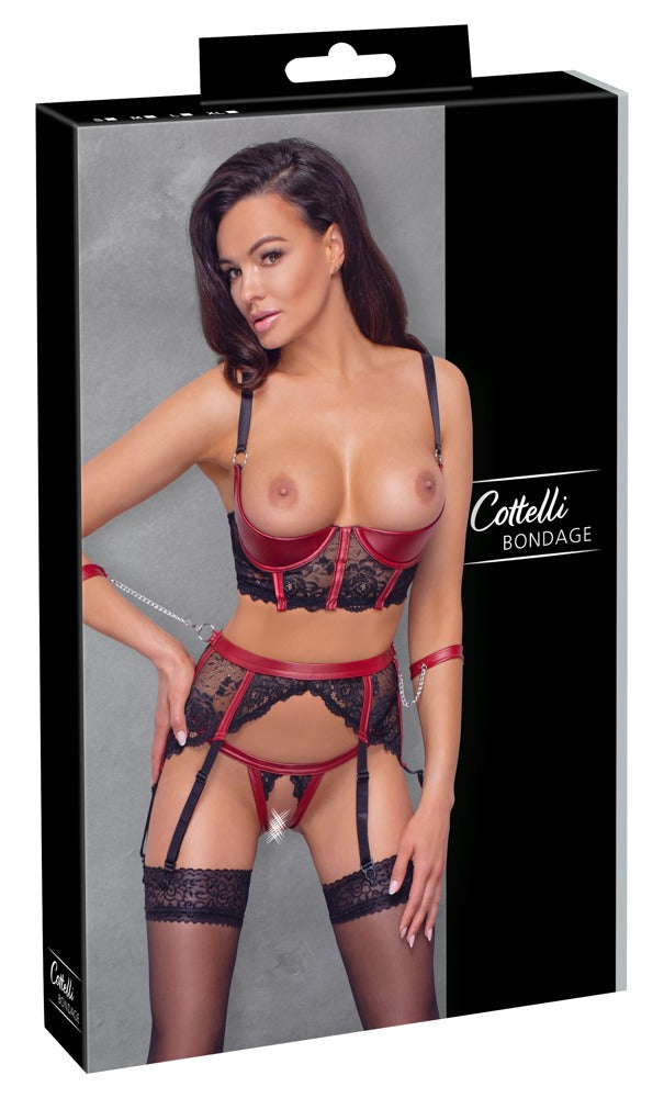 Cottelli Bondage Shelf Bra Set · sada s podvazkovým pásem a pouty, vel. M