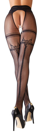 Cottelli LEGWEAR Crotchless Tights · síťované punčochové kalhoty bez rozkroku · vel. L/XL