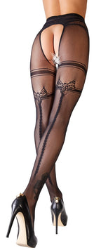 Cottelli LEGWEAR Crotchless Tights · síťované punčochové kalhoty bez rozkroku · vel. L/XL