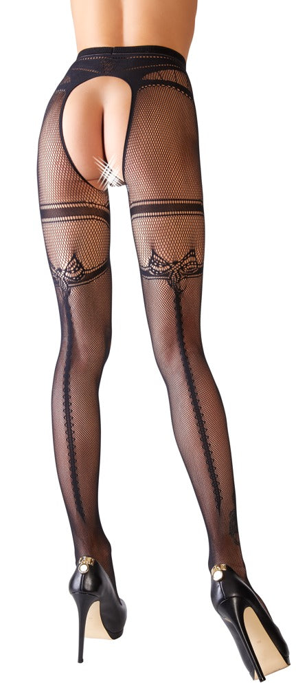 Cottelli LEGWEAR Crotchless Tights · síťované punčochové kalhoty bez rozkroku · vel. L/XL