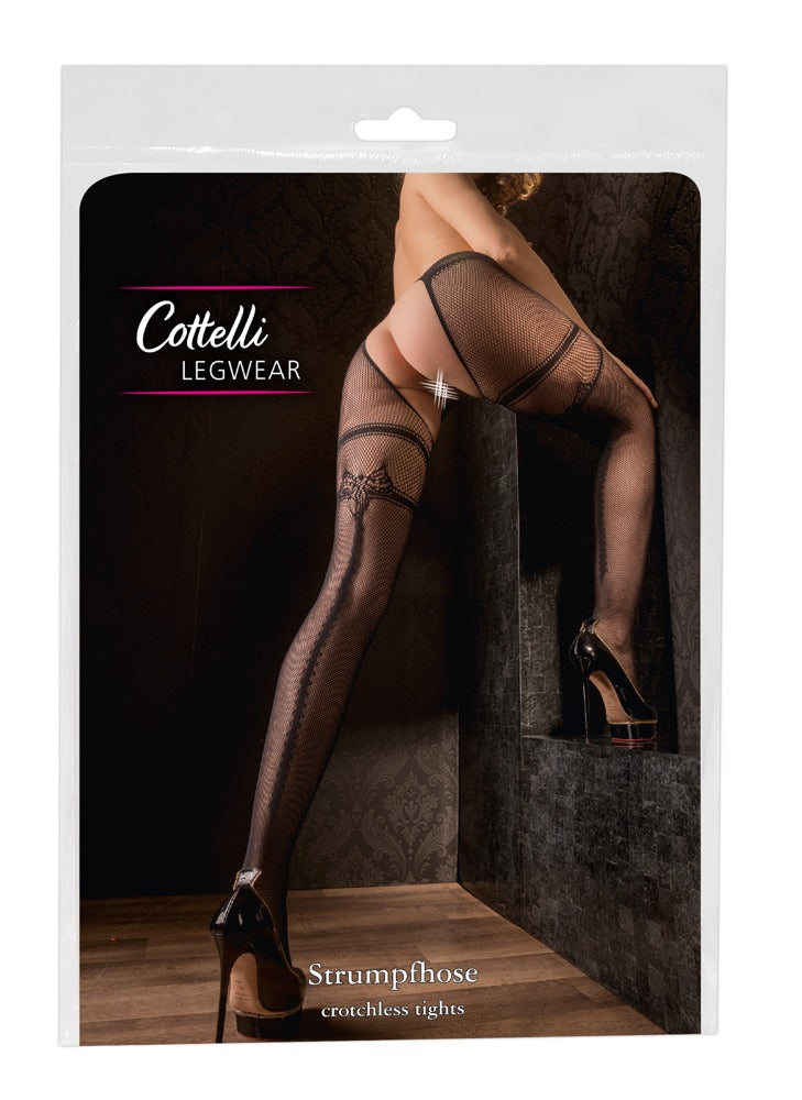 Cottelli LEGWEAR Crotchless Tights · síťované punčochové kalhoty bez rozkroku · vel. L/XL