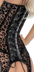 Noir Corset leo · korzetová košilka s podvazky a leopardím potiskem