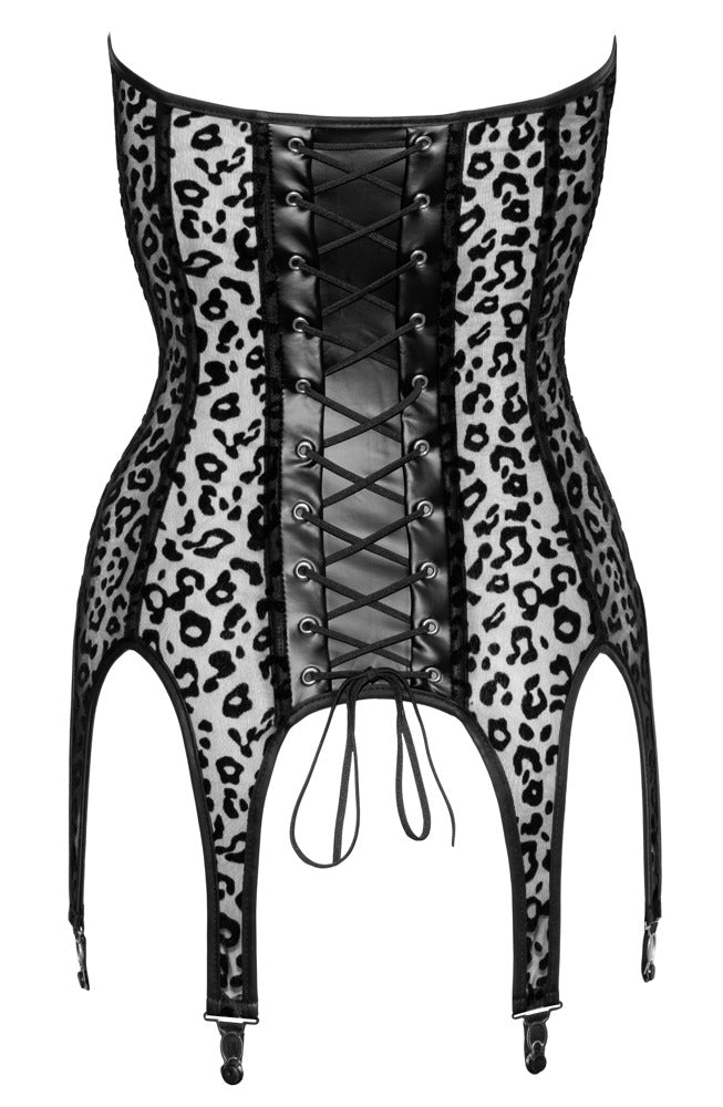 Noir Corset leo · korzetová košilka s podvazky a leopardím potiskem