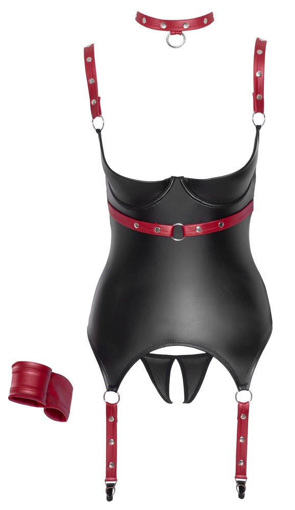 Cottelli Bondage Basque · korzetová košilka s obojkem a pouty, vel. S