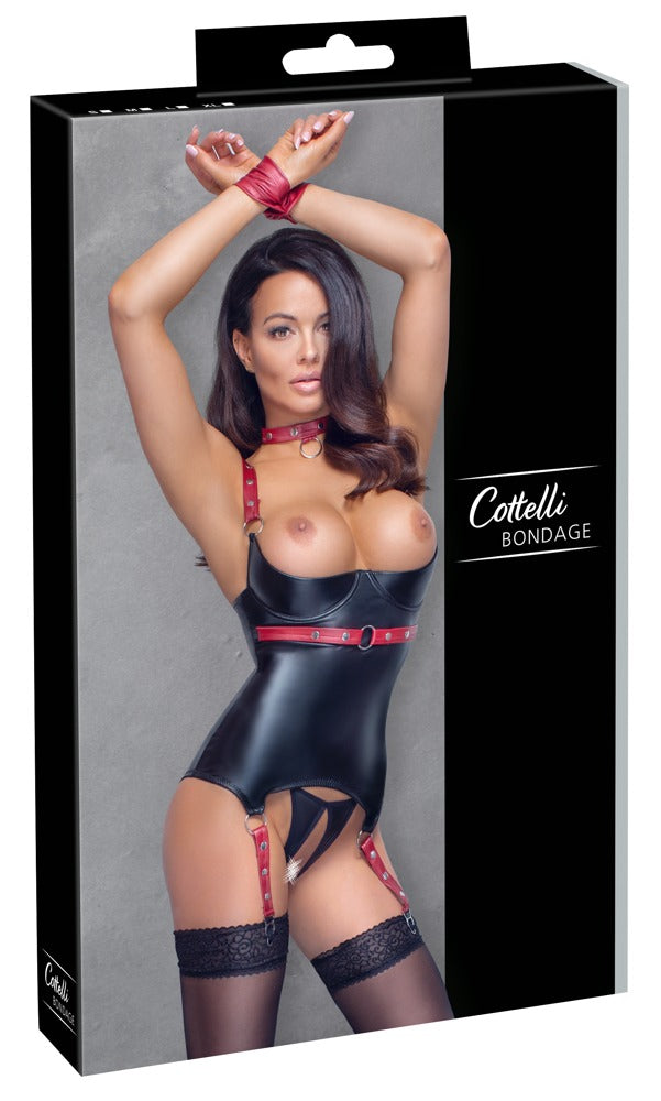 Cottelli Bondage Basque · korzetová košilka s obojkem a pouty, vel. S