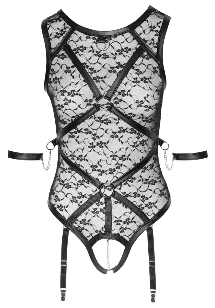 Cottelli Bondage Body · krajkové body s postrojem a pouty, vel. M