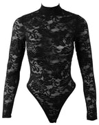 Cottelli Lingerie Lace Body · krajkové body s dlouhým rukávem, černá, vel. XL