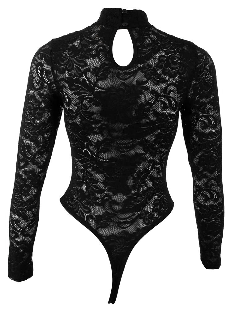 Cottelli Lingerie Lace Body · krajkové body s dlouhým rukávem, černá, vel. XL