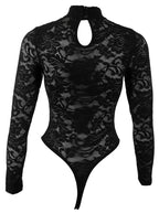 Cottelli Lingerie Lace Body · krajkové body s dlouhým rukávem, černá, vel. XL
