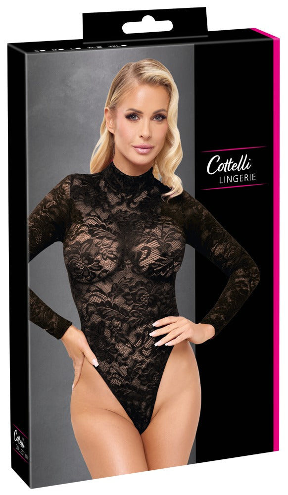 Cottelli Lingerie Lace Body · krajkové body s dlouhým rukávem, černá, vel. 2XL