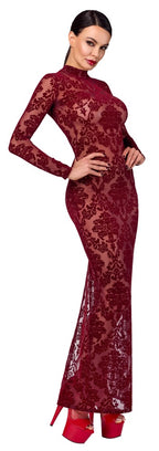 Noir Dress long · dlouhé průsvitné šaty Kink Royal, vínová, vel. S