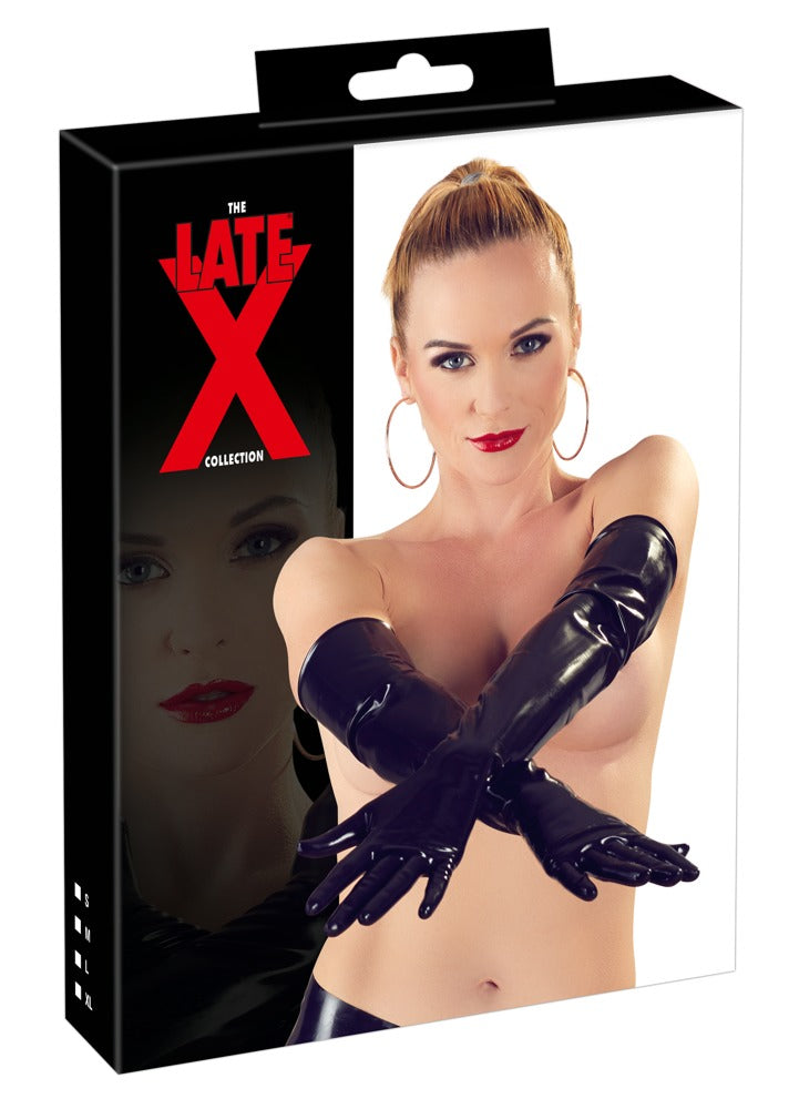 Late X Latex Gloves M · lesklé latexové rukavice po loket