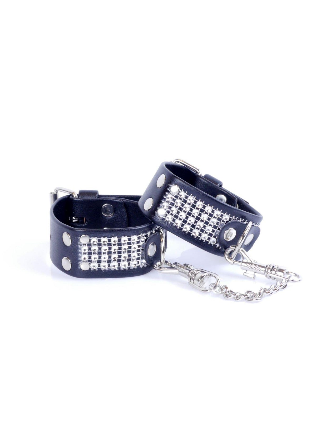 Fetish B-Series Handcuffs with Cristals · pouta s kamínky, stříbrná