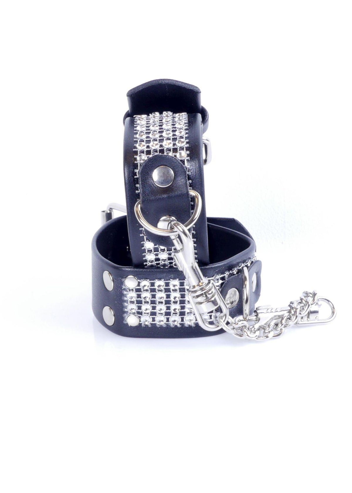 Fetish B-Series Handcuffs with Cristals · pouta s kamínky, stříbrná