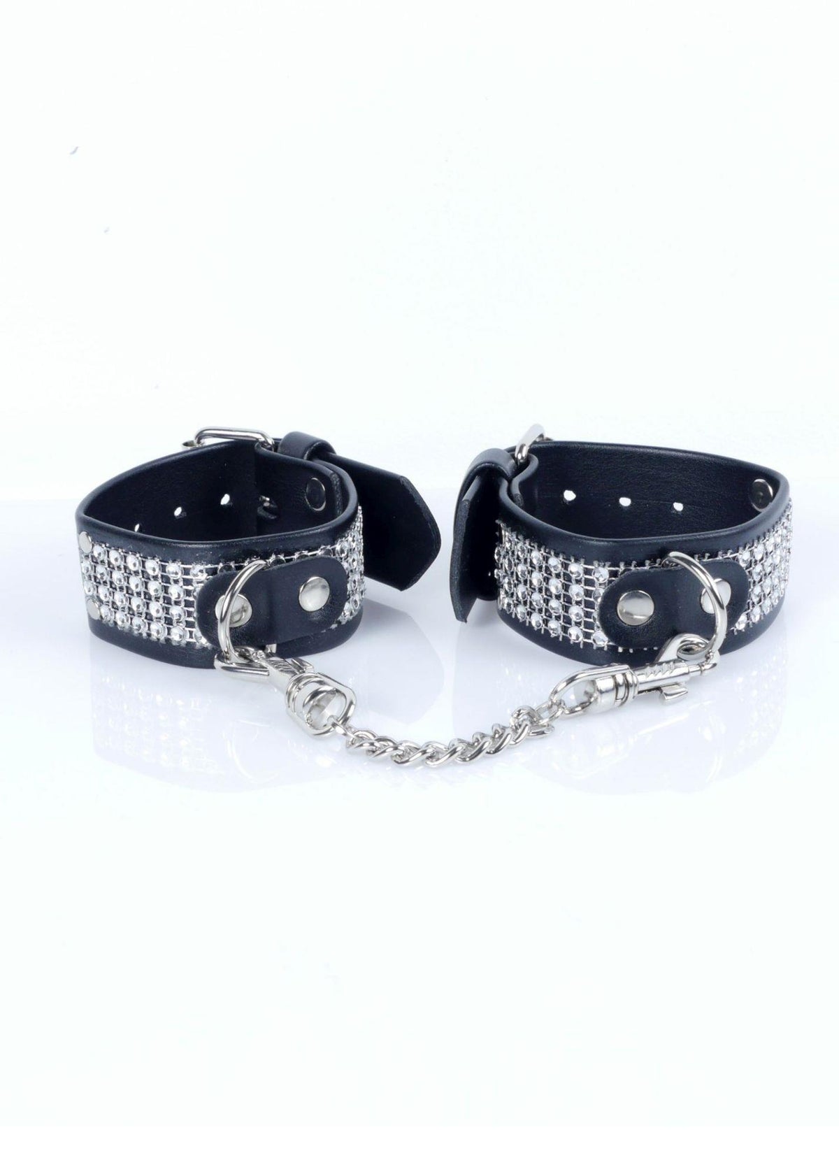 Fetish B-Series Handcuffs with Cristals · pouta s kamínky, stříbrná