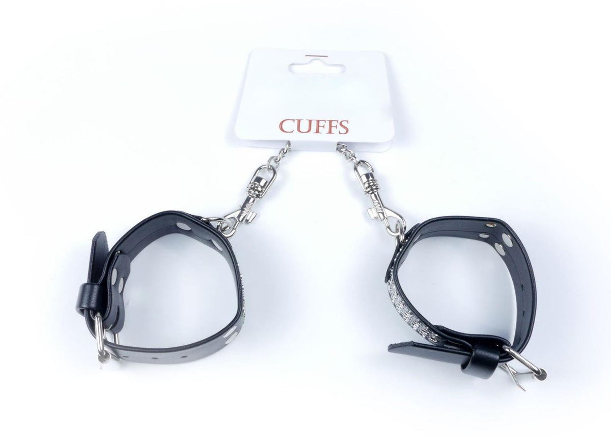 Fetish B-Series Handcuffs with Cristals · pouta s kamínky, stříbrná