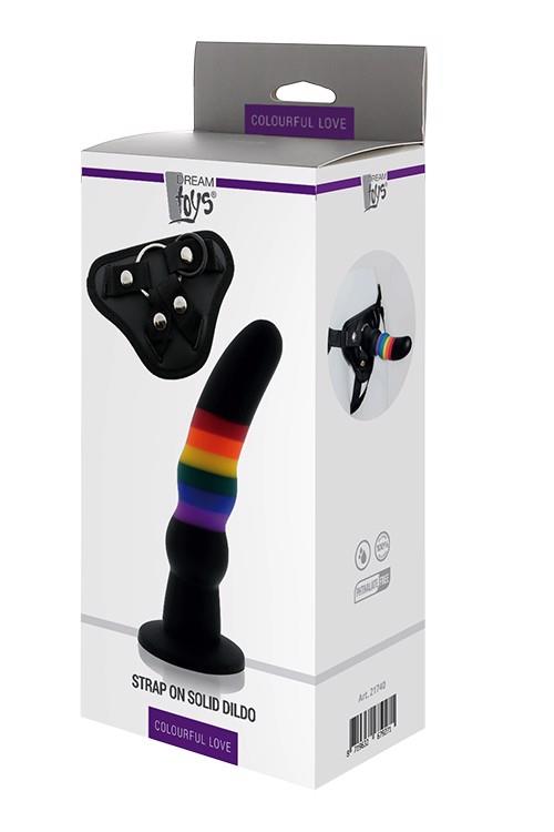 Dream Toys Colourful Love Strap On Solid Dildo · připínací dildo s postrojem
