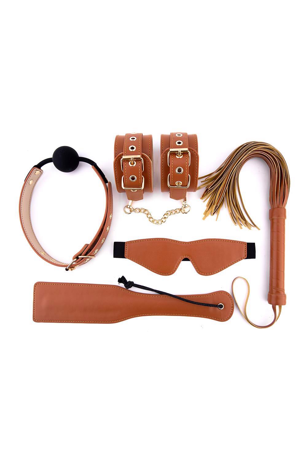 Dream Toys Blaze Elite BDSM Set · sada z veganské kůže, koňakově hnědá (5 ks)