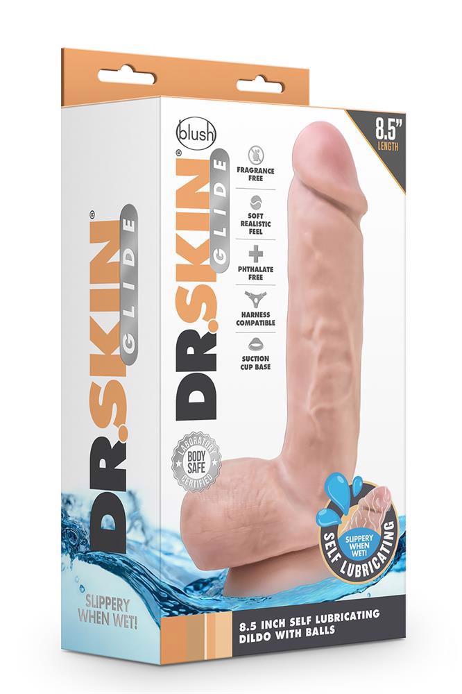 Blush Dr. Skin Glide 8.5 Inch · samolubrikační dildo s varlaty a přísavkou