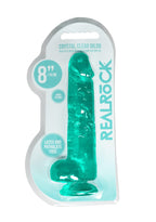 RealRock Realistic Dildo with Balls 21 cm · realistické dildo s varlaty a přísavkou · tyrkysová